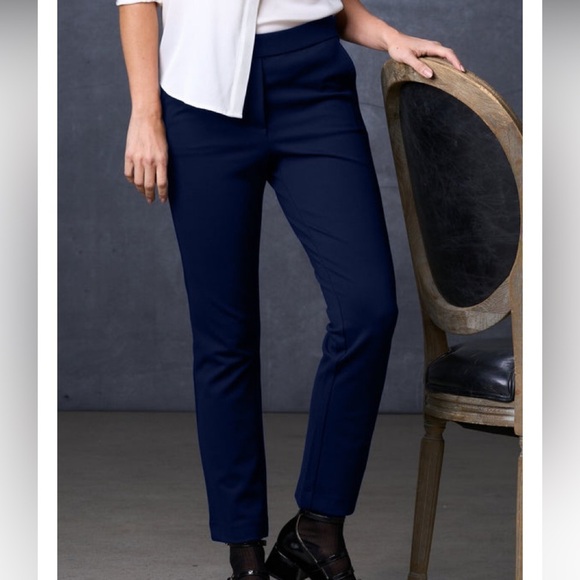 SophieGrace “The Helen Pant” Navy Blue Straight Leg Mid Rise Pull On Trouser - Picture 2 of 6